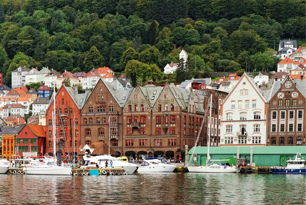 Panoramic view of Bergen's harbor in Norway